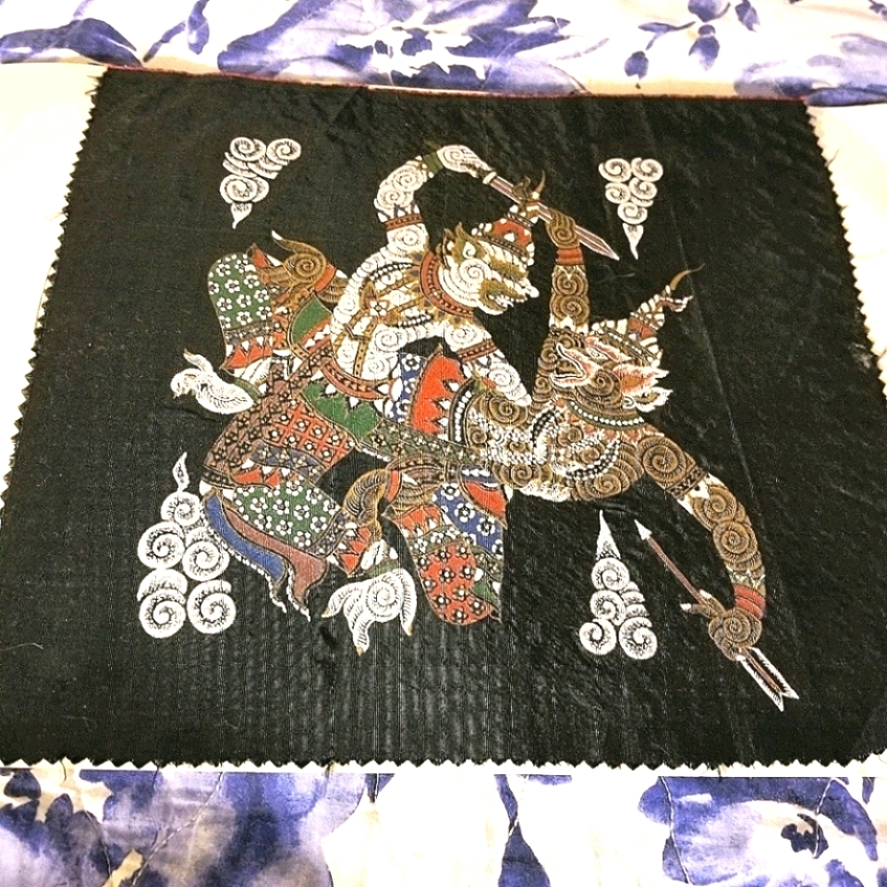 Vtg Asian silk panel depicting warriors - Picture 4 of 12